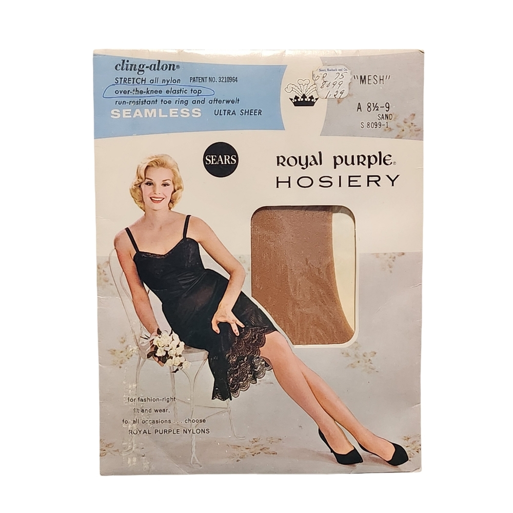 VINTAGE SEARS Royal Purple Hosiery Women A 8.5-9 Sand Seamless Ultra Sheer